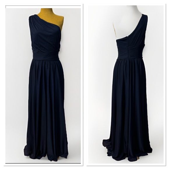 New David's Bridal women's Elegant One-Shoulder bridesmaid Navy wedding  Dress